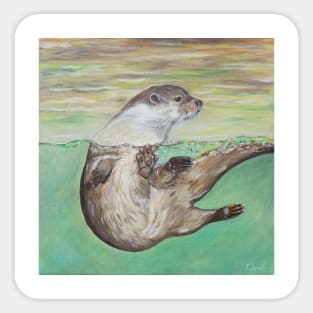 Playful River Otter Painting Sticker